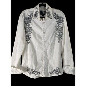 Do Denim Embroidered Long Sleeve Dress Shirt Men’s Large White/Black